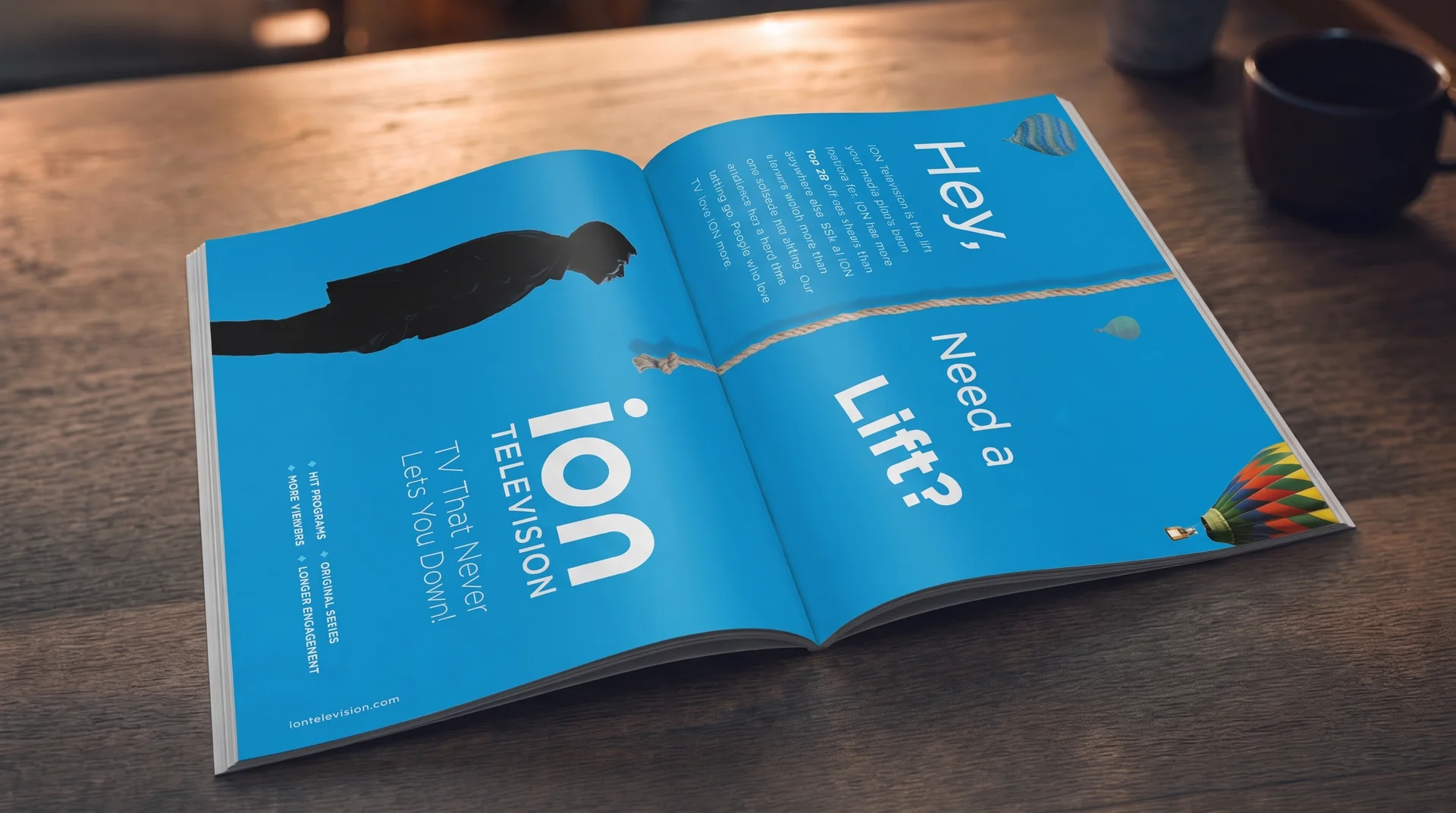 ION Television 'Need a Lift?' two-page trade magazine spread